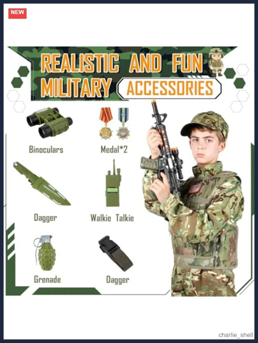 Kids Army Soldier Costume Set 5-Piece Camo Vest Jacket Pants Hat Belt Toy Props